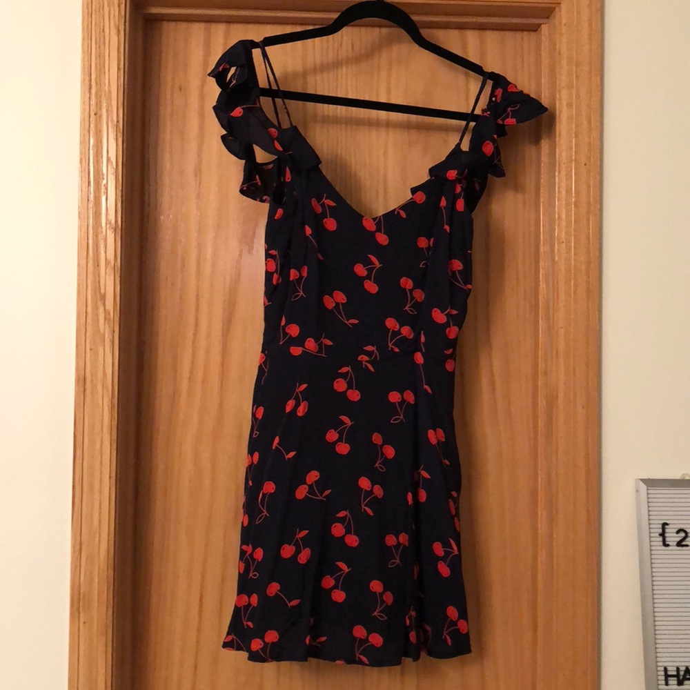 Black mini dress with cherries